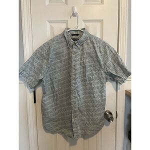 Woolrich Button Shirt Mens Large Collared Fish Hook AOP Fishing Short Sleeve